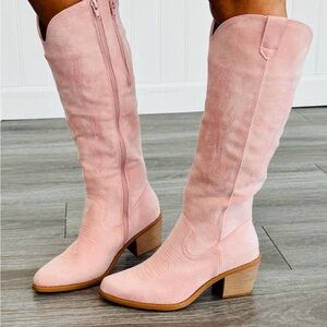 Pierre Dumas Light Pink Suede Knee-High Western Boots - Women